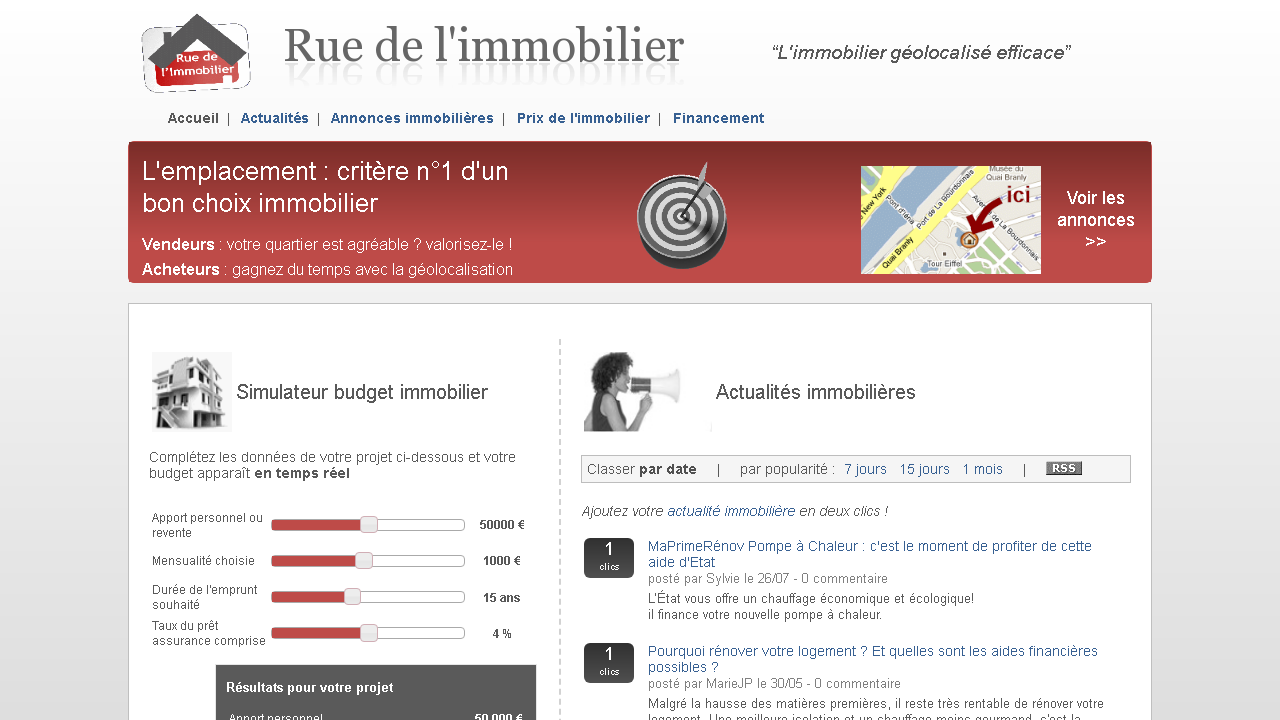 Capture d'écran de http://www.ruedelimmobilier.com/ 